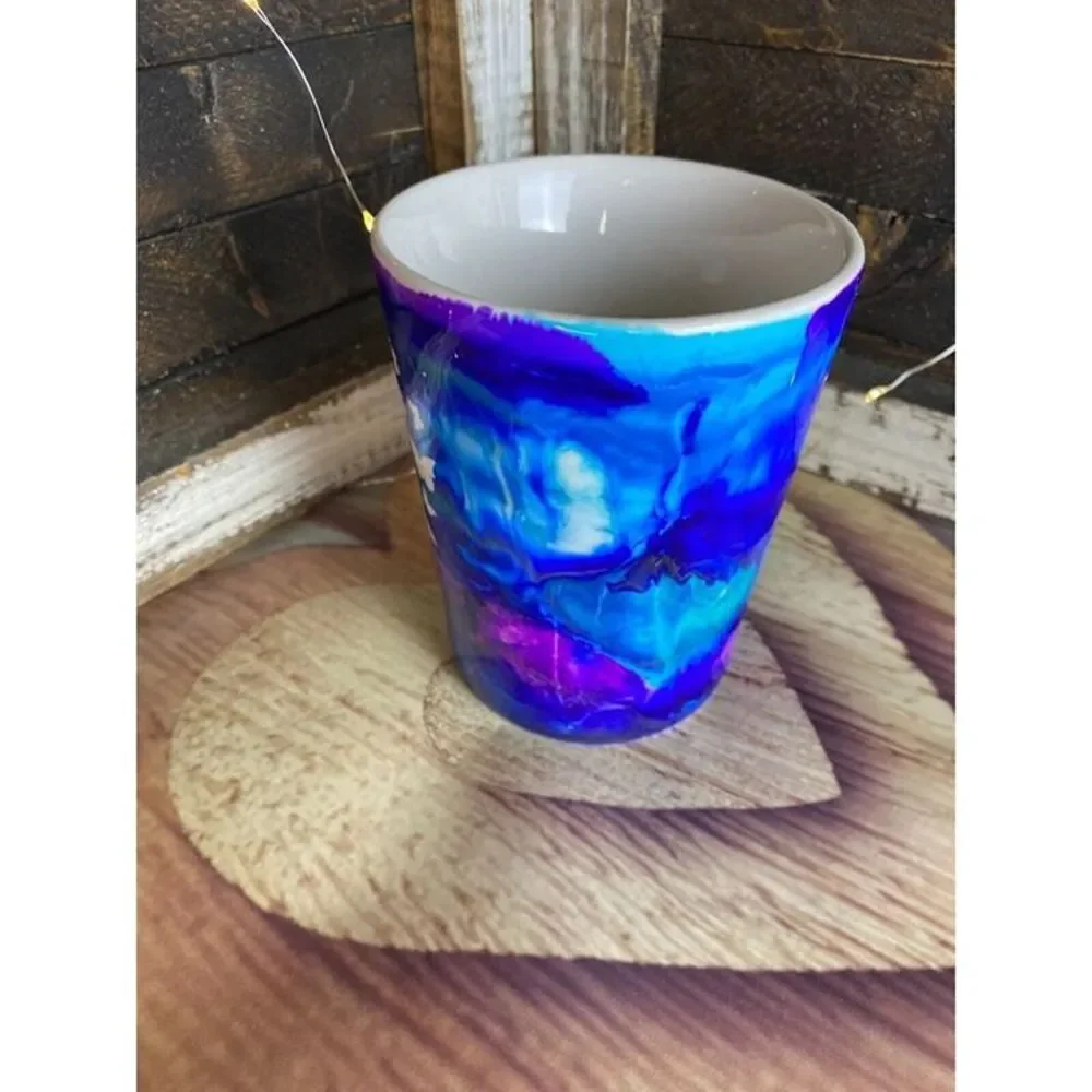 Butterfly Theme Coffee Tea Cup Mug Blue Pink Abstract Epoxy Resin Mug Handmade
